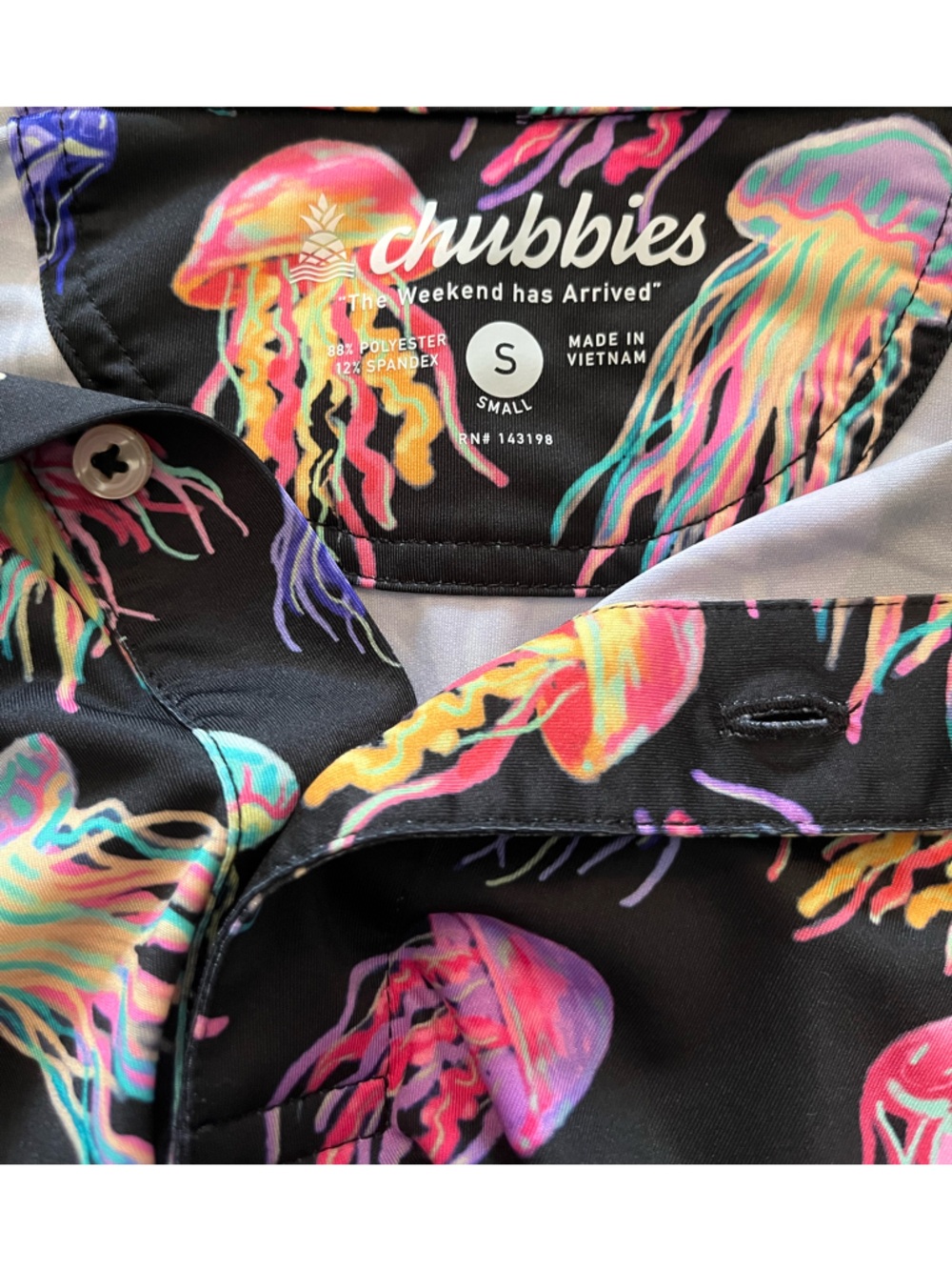 Chubbies Jellyfish Print Polo Shirt Black Multicolor Men's Small - Picture 2 of 4